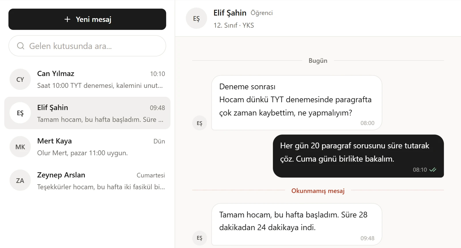 KoçPlus: koç ve öğrenci mesajlaşması